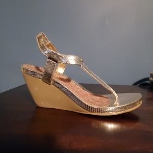 Women's Chaps gold wedge slingback sandals